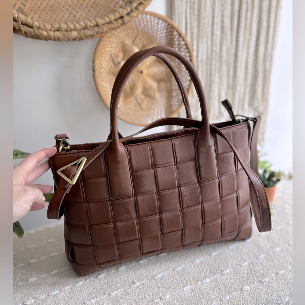 Brown Leather Woven Bag